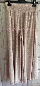 Leaf Print Wide Leg Elastic Waist Trousers - Blush Pink