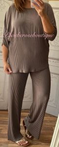 Soft Ribbed 2 Piece Trouser Suit - Mocha