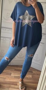 Loose Fit Oversized Lepo Star T-Shirt - Navy