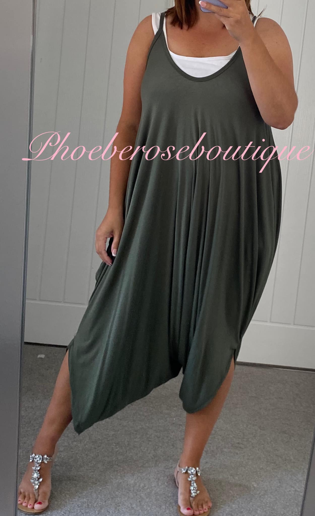 Soft Jersey Harem Style Loose Fit Jumpsuit - Khaki