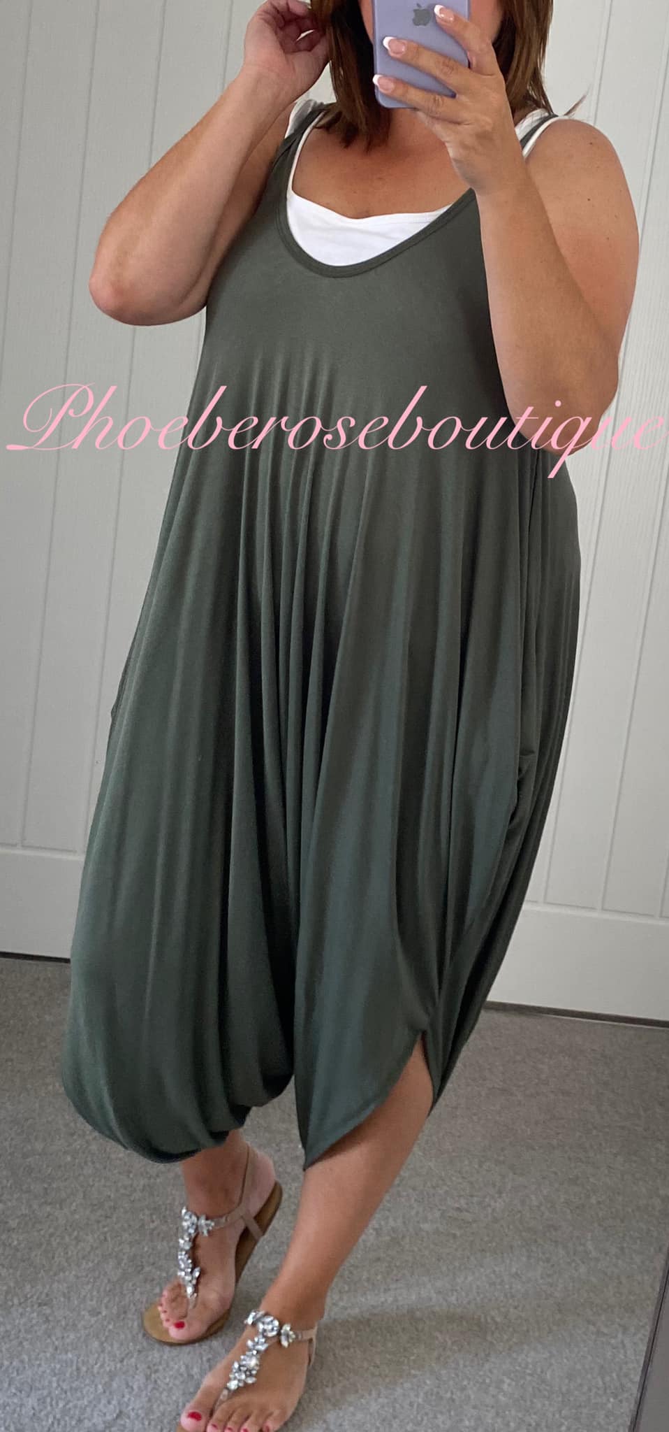 Soft Jersey Harem Style Loose Fit Jumpsuit - Khaki - Image 3