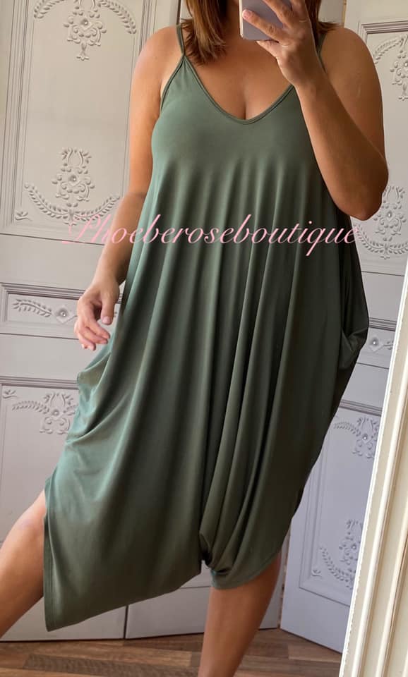 Soft Jersey Harem Style Loose Fit Jumpsuit - Khaki