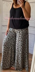 Lepo Print Wide Leg Elastic Waist Trousers - Mocha