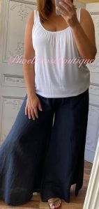 Lux Linen Wide Leg Elastic Waist Trousers - Navy
