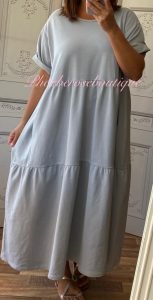 Sports Sweat Feel Midi Smock Tiered Dress - Soft Grey
