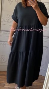 Sports Sweat Feel Midi Smock Tiered Dress - Black