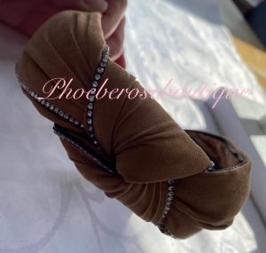 Diamante Trim Fabric Chunky Knot Headband - Tan