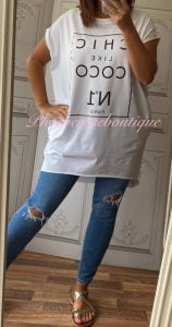 Chic Like ... Stretch Jersey Cap Sleeve Pocket Tunic Top - White