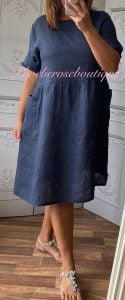 Lux Linen Pocket Loose Fit Dress - Navy