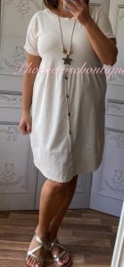Button Front T-Dress - Stone