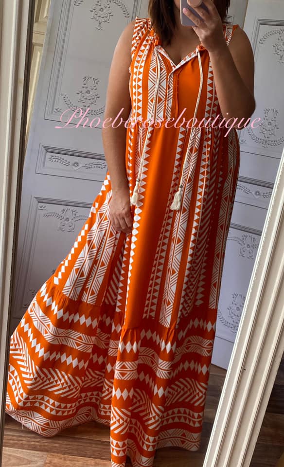 Lux Aztec Print Maxi Dress - Orange