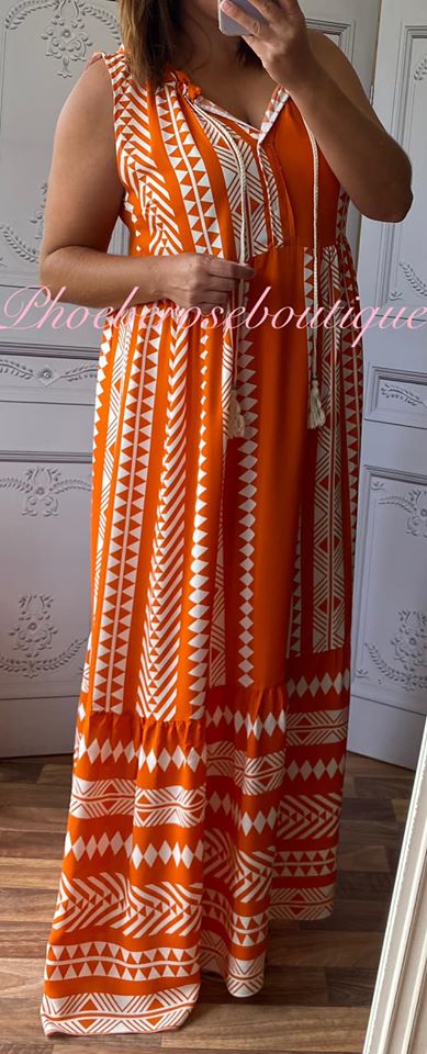 Lux Aztec Print Maxi Dress - Orange