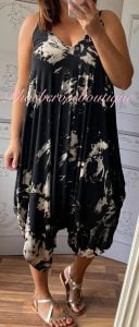 Soft Jersey Tie Dye Harem Style Loose Fit Jumpsuit - Black