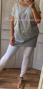 Sequin Design Loose Fit Pocket Tunic/Top - Grey