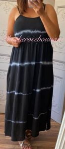Tie Dye Spaghetti Strap Midi Sundress - Black