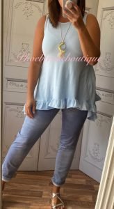 Drape Side Frill Hem Vest Top - Soft Blue