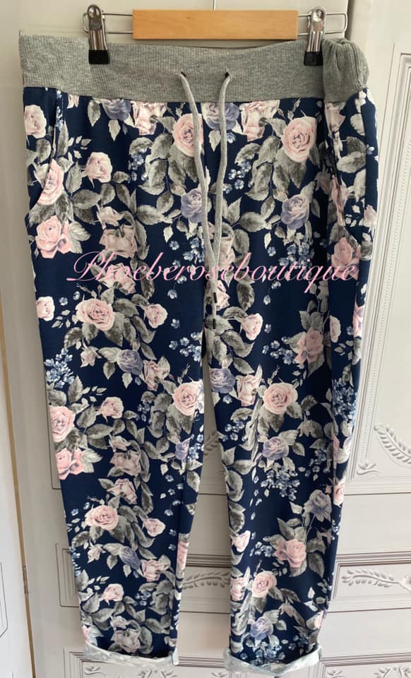 Soft Jersey Pocket Print Joggers - Navy Floral