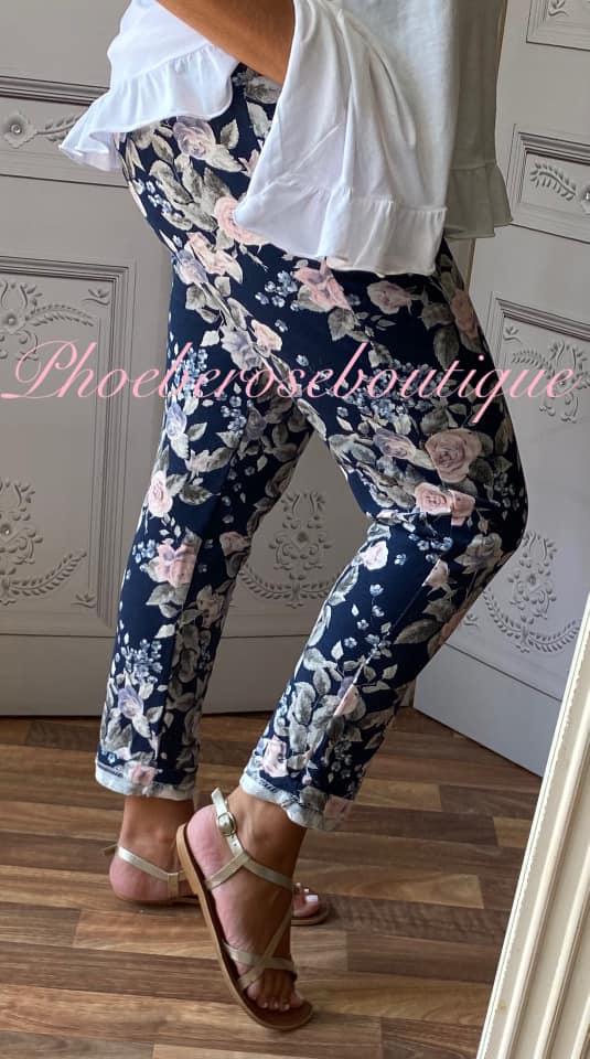 Soft Jersey Pocket Print Joggers - Navy Floral