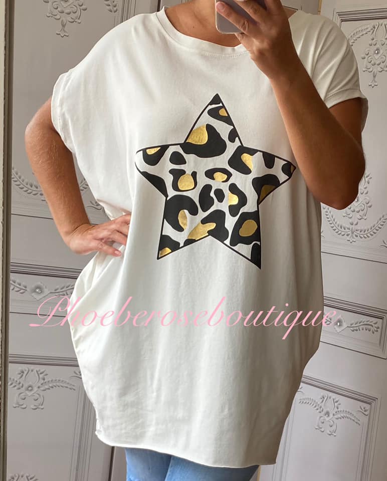 Lepo Star Stretch Jersey Cap Sleeve Pocket Tunic Top - Cream