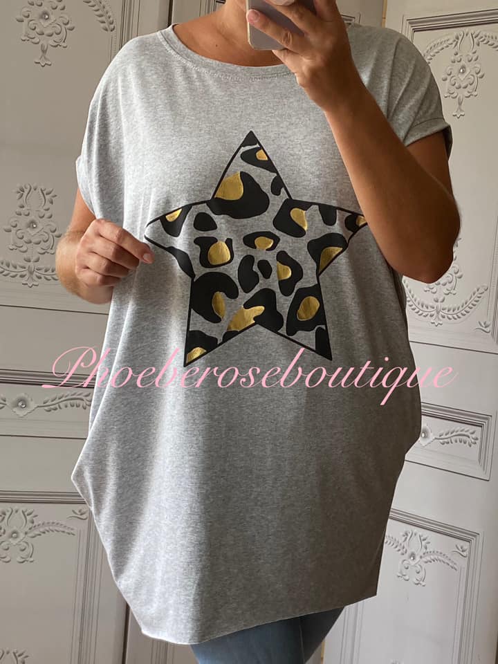 Lepo Star Stretch Jersey Cap Sleeve Pocket Tunic Top - Soft Grey