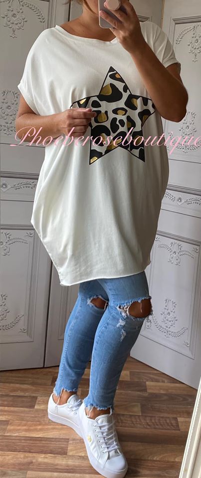 Lepo Star Stretch Jersey Cap Sleeve Pocket Tunic Top - Cream