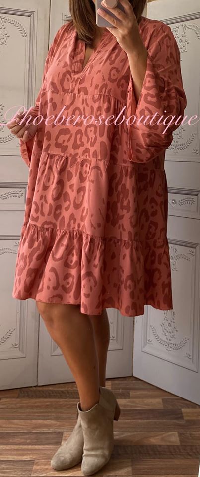 Animal Print Tiered Boho Tunic/Dress - Terracotta - Image 3