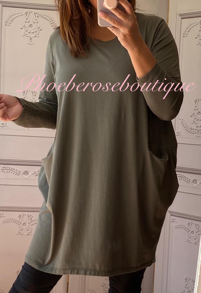 Pocket Longline Tunic/Top - Khaki