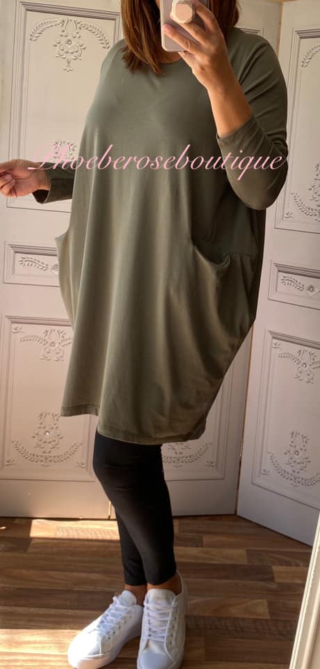 Pocket Longline Tunic/Top - Khaki