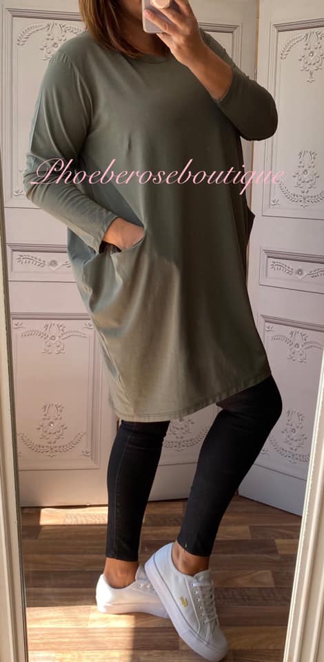 Pocket Longline Tunic/Top - Khaki - Image 3