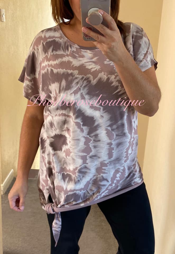 Tie Dye Asymmetric Tie Side Slouch Top - Pink
