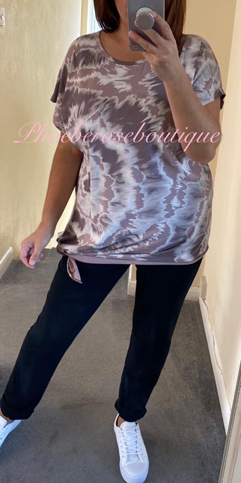 Tie Dye Asymmetric Tie Side Slouch Top - Pink - Image 3