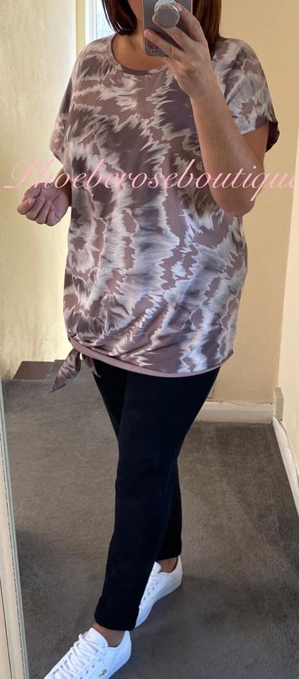 Tie Dye Asymmetric Tie Side Slouch Top - Pink