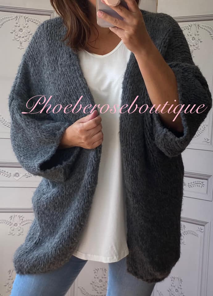 Supersoft Chunky Knit Oversized Slouch Cardigan - Charcoal Grey