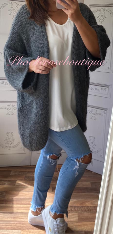 Supersoft Chunky Knit Oversized Slouch Cardigan - Charcoal Grey - Image 3