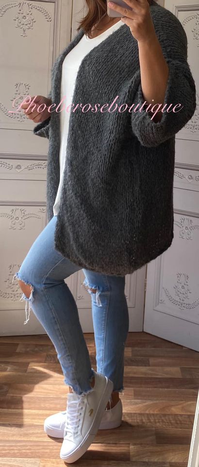 Supersoft Chunky Knit Oversized Slouch Cardigan - Charcoal Grey