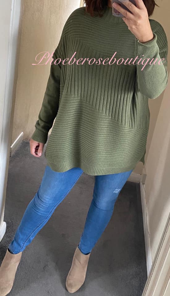 Multi Rib High Neck Super Soft Knit Jumper - Fern Green