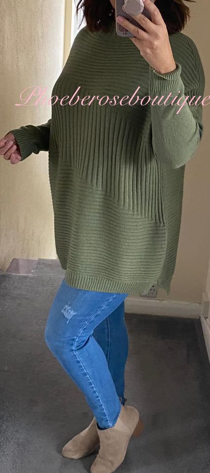 Multi Rib High Neck Super Soft Knit Jumper - Fern Green - Image 3