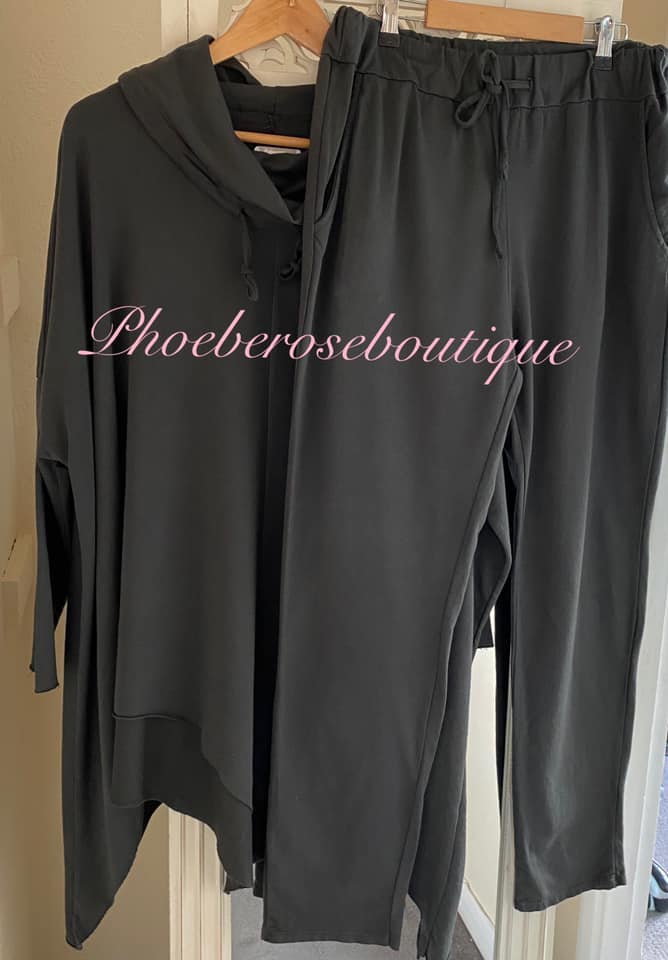 Cowl Neck Asymmetric Hem Loungesuit - Dark Grey