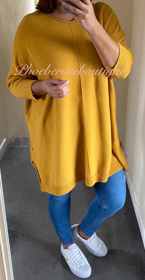 Lux Supersoft Knit Oversized Shorter Sleeve Jumper - Mustard - Image 3