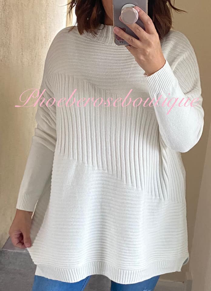 Multi Rib High Neck Super Soft Knit Jumper - Cream