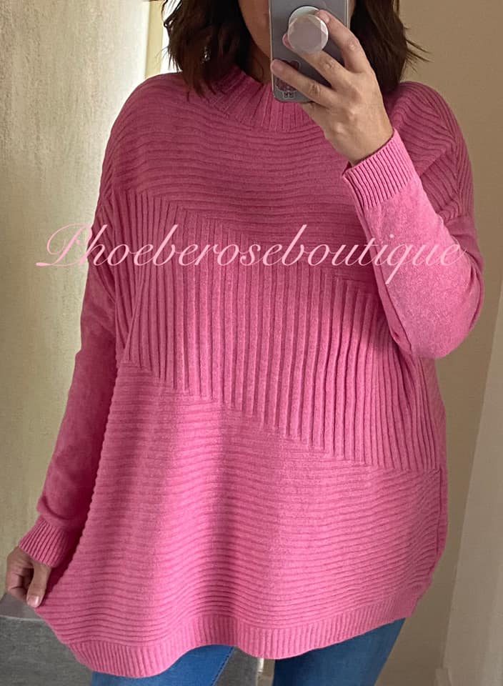 Multi Rib High Neck Super Soft Knit Jumper - Hot Pink