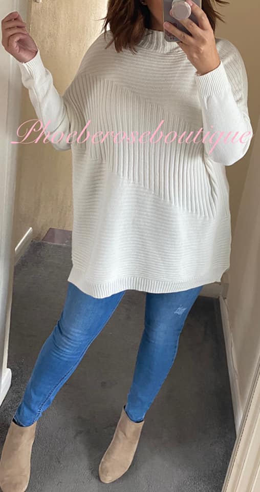 Multi Rib High Neck Super Soft Knit Jumper - Cream - Image 3