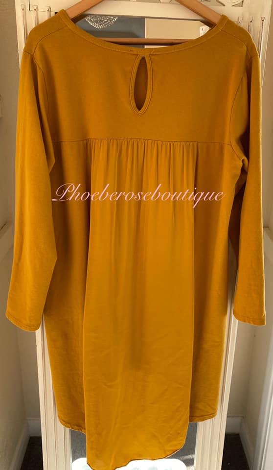 Satin Panel Back Soft Jersey Tunic/ Dress - Mustard