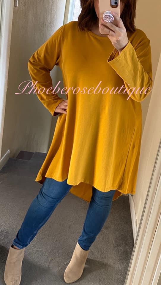 Satin Panel Back Soft Jersey Tunic/ Dress - Mustard - Image 3