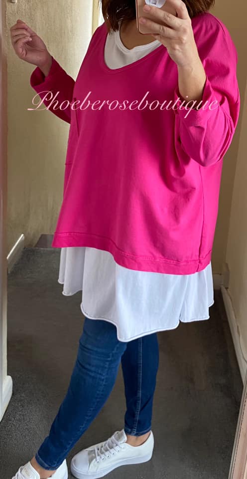 Lux Embellished Star 2 Part Oversized Top - Hot Pink