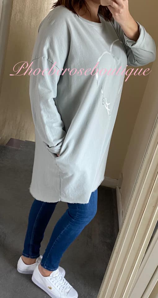 Metallic Love Design Lightweight Pocket Sweat Top/Tunic - Soft Grey - Image 3