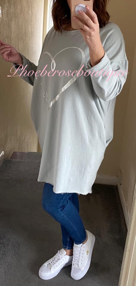Metallic Love Design Lightweight Pocket Sweat Top/Tunic - Soft Grey - Image 4