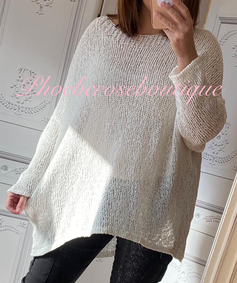 Lux Cotton Lightweight Slouch Jumper - Cream