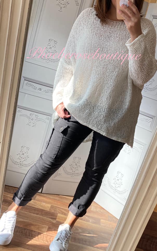 Lux Cotton Lightweight Slouch Jumper - Cream - Image 2