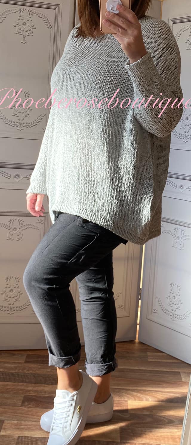 Lux Cotton Lightweight Slouch Jumper - Silver Grey
